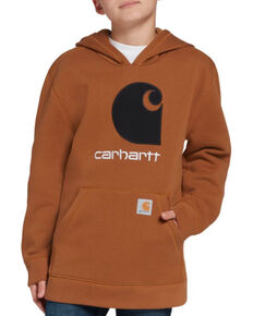 Carhartt Boys' Brown Logo Applique Hooded Fleece Sweatshirt , Brown, hi-res