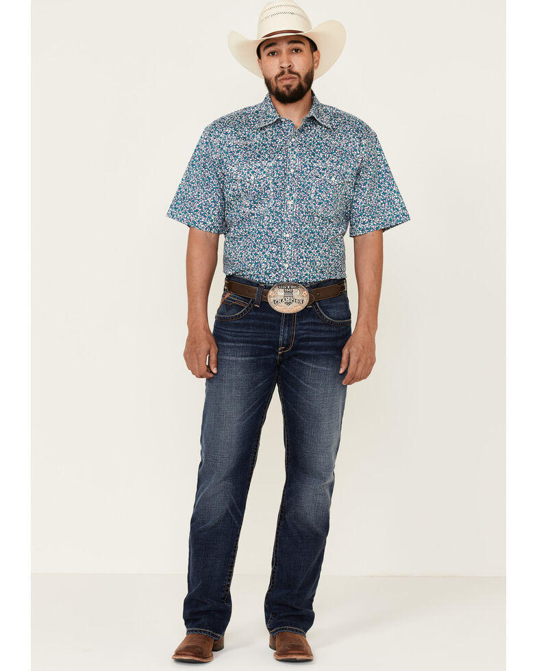 Wrangler 20X Men's Multi Geo Print Short Sleeve Snap Western Shirt , Multi, hi-res