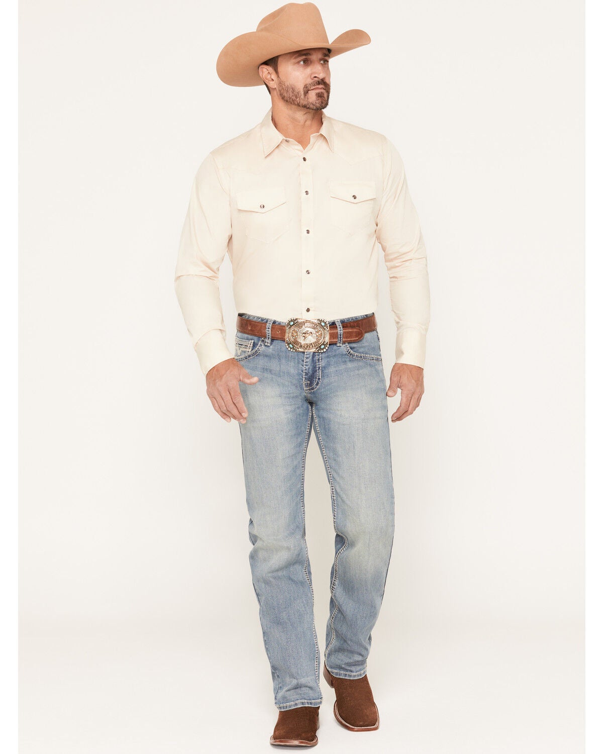 Image #1 - Rock & Roll Denim Men's Pistol Medium Wash Straight Reflex Stretch Denim Jeans, Medium Wash, hi-res