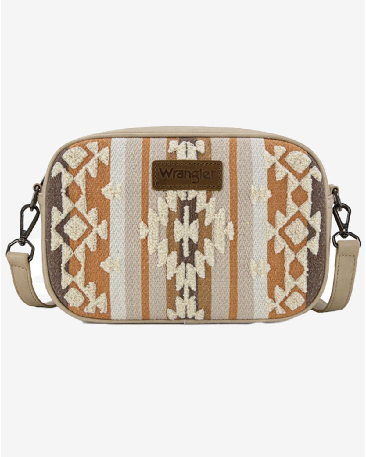Image #1 - Wrangler Women's Sherpa Southwestern Print Canvas Crossbody Bag, Tan, hi-res