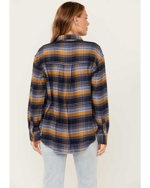 Image #4 - Cleo + Wolf Women's Long Sleeve Button-Down Flannel Boyfriend Shirt , Navy, hi-res