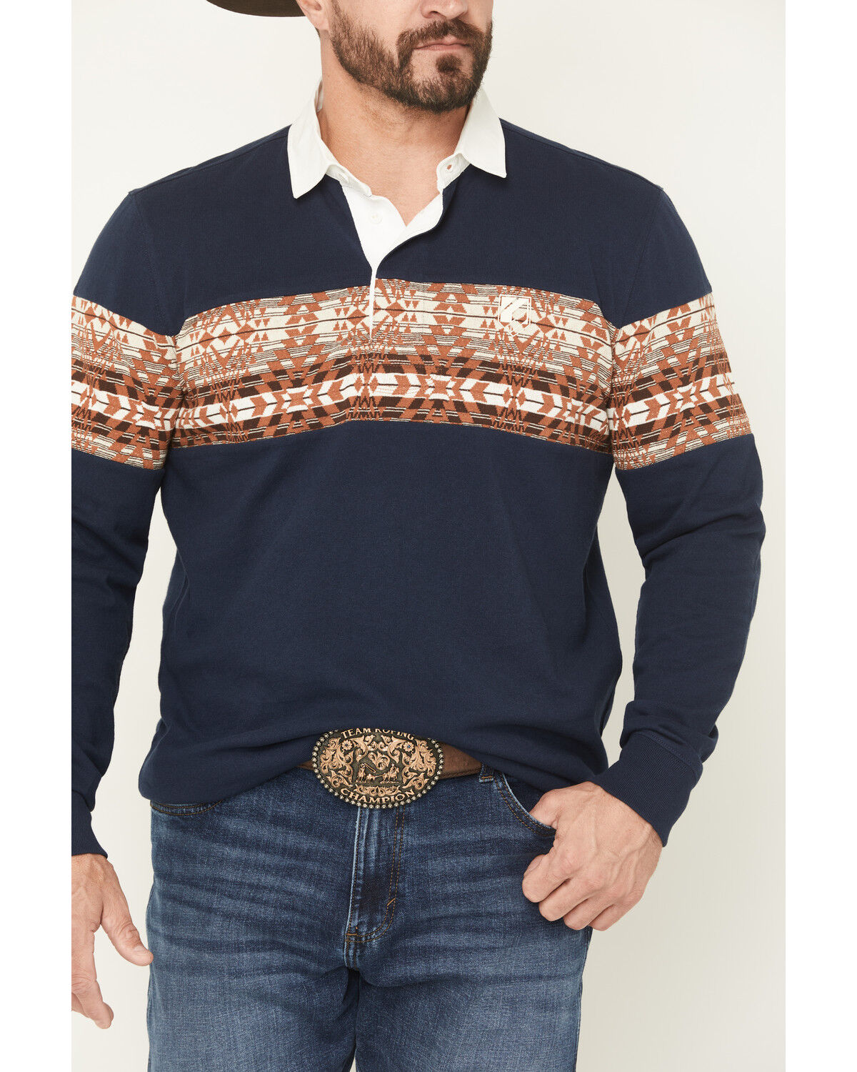 Image #3 - RANK 45® Men's Border Striped Rugby Polo Shirt, Navy, hi-res