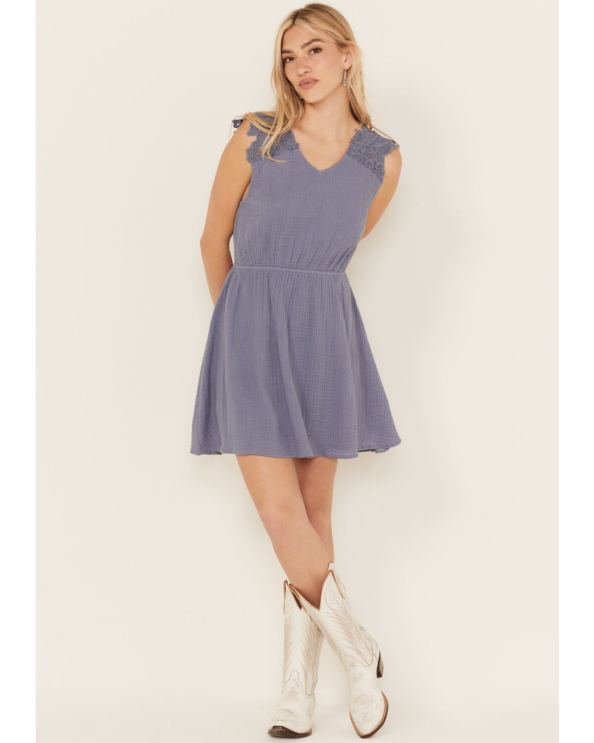 Image #1 - Cleo + Wolf Women's Birdy Open Back Mini Dress, Medium Blue, hi-res