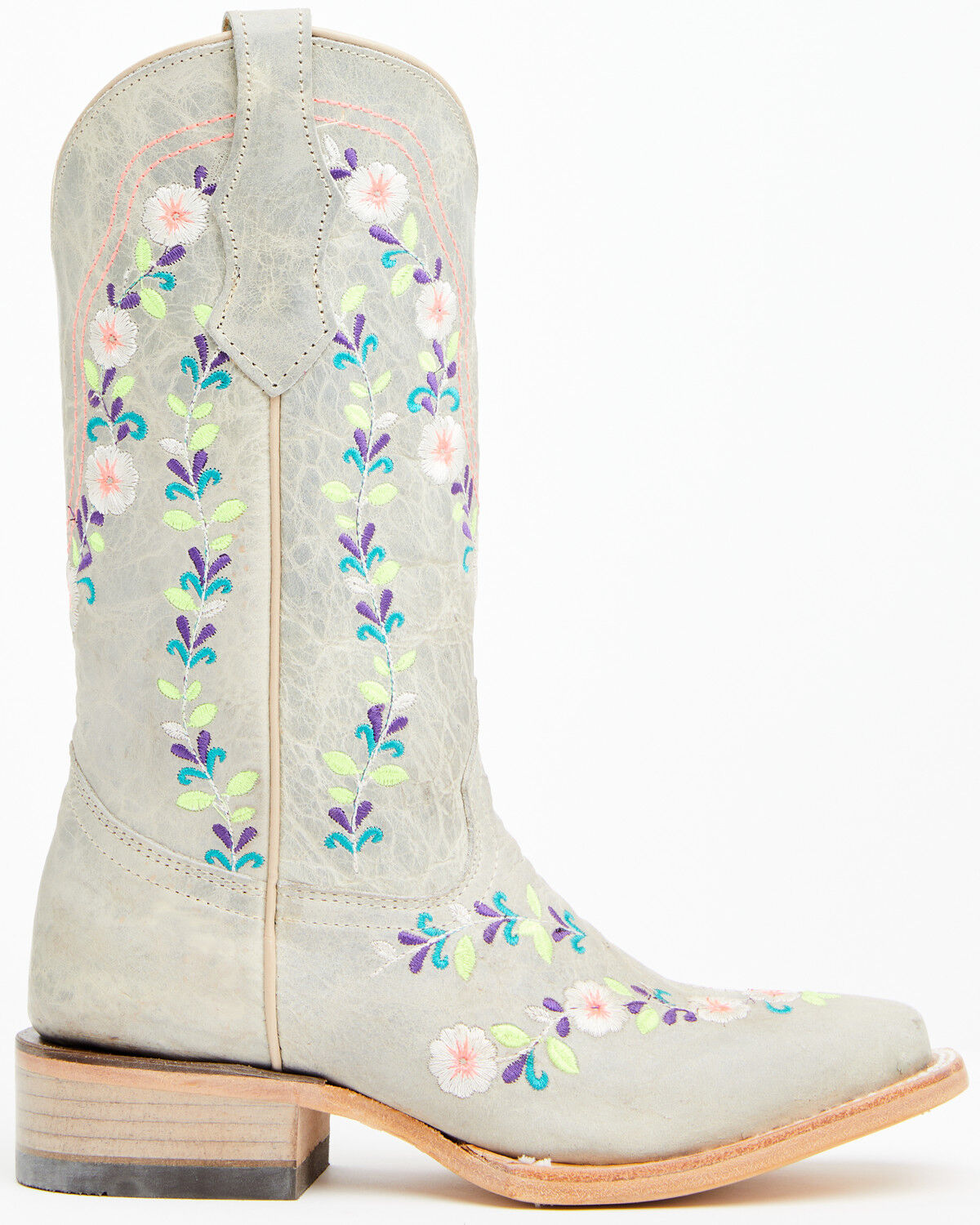 Image #2 - Corral Girls' Floral Embroidered Blacklight Western Boots - Square Toe, Light Pink, hi-res