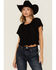 Image #1 - Wild Moss Women's Flutter Sleeve Peasant Top, Black, hi-res