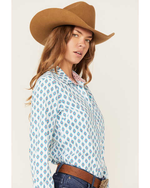 Image #2 - Ariat Women's Kirby Day Dreamer Print Button Down Long Sleeve Western Shirt, Blue/white, hi-res