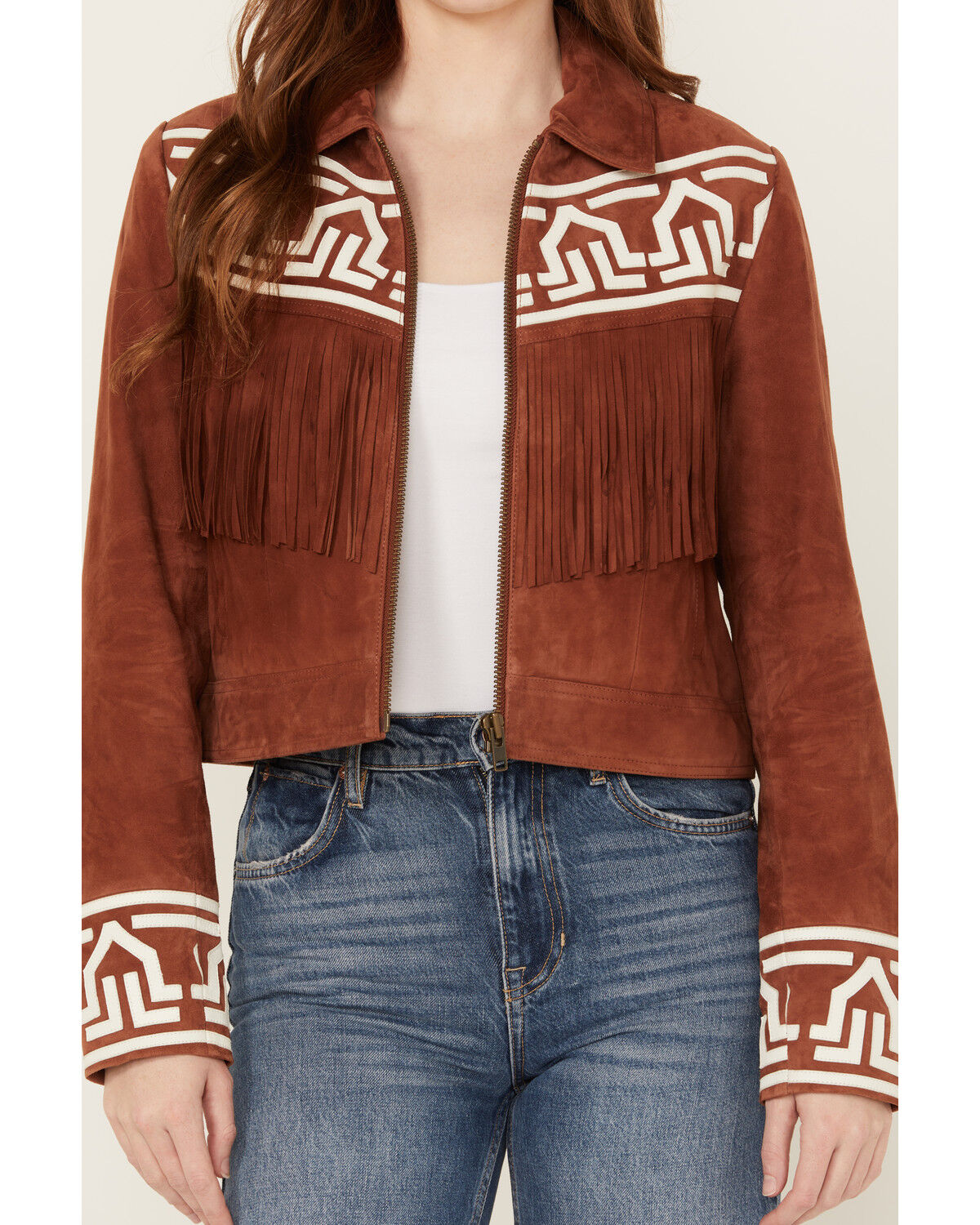 Image #3 - Shyanne Women's Embroidered Fringe Suede Jacket, Lt Brown, hi-res