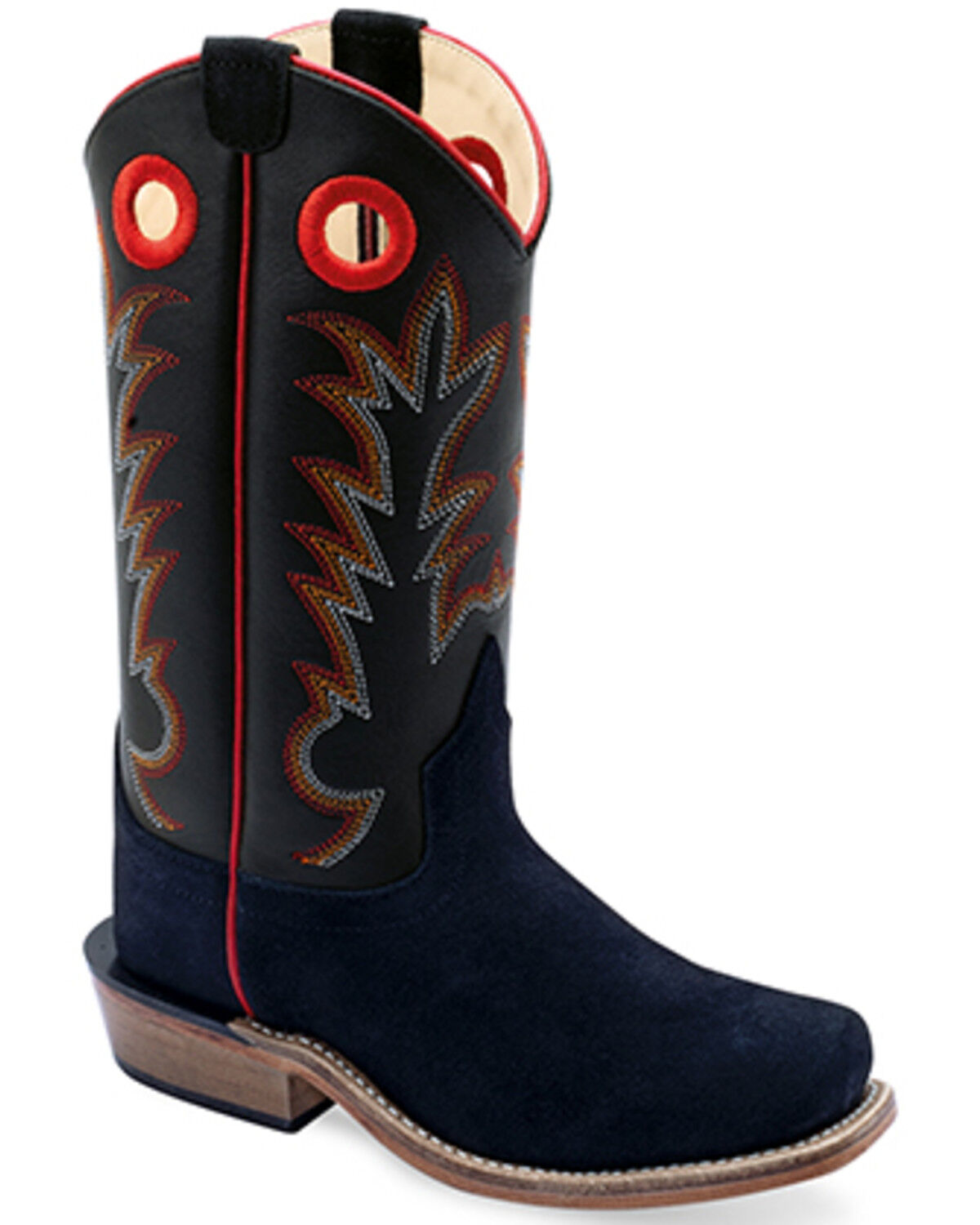 Image #1 - Old West Boys' Suede Western Boots - Broad Square Toe, Black, hi-res