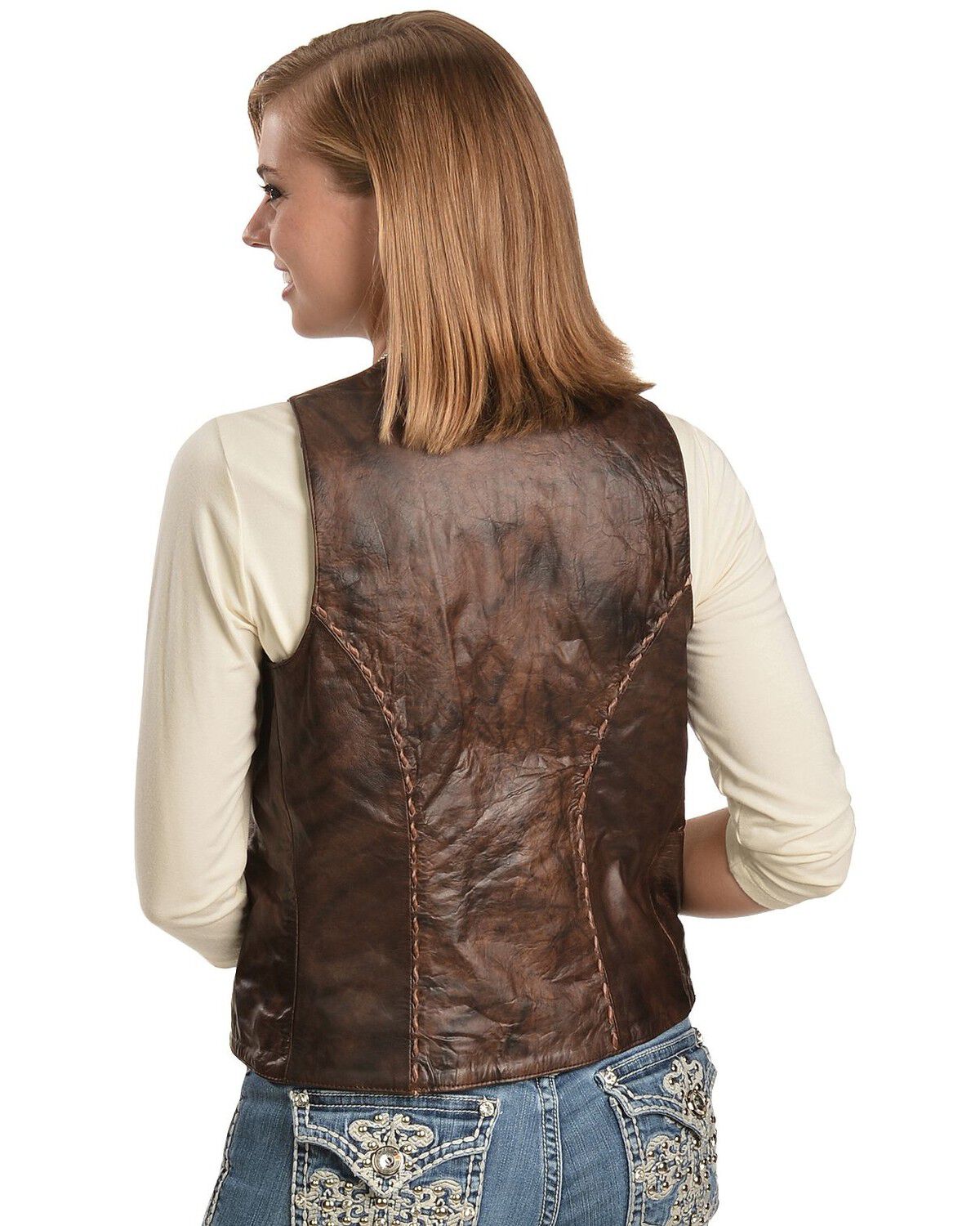 Image #3 - Kobler Floral Tooled Leather Vest, Brown, hi-res