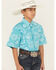 Image #2 - Rock & Roll Denim Boys' Southwestern Short Sleeve Snap Western Shirt, Turquoise, hi-res
