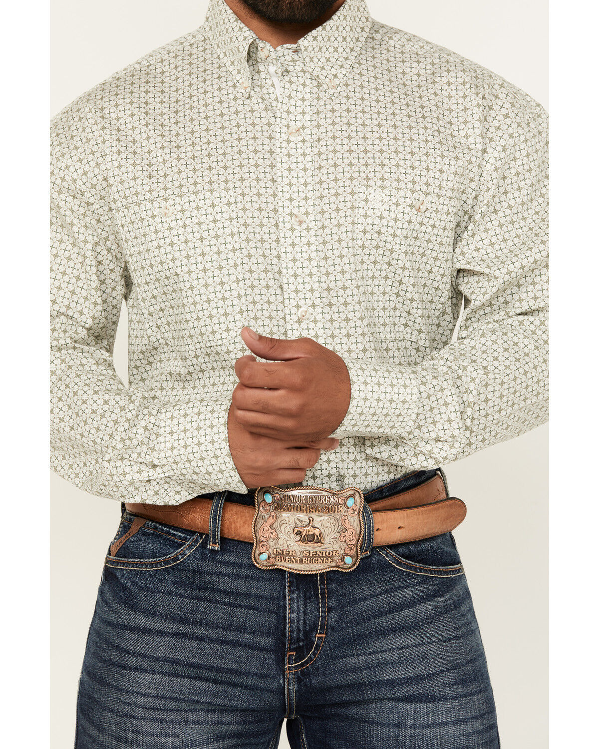 Image #3 - George Strait by Wrangler Men's Medallion Print Long Sleeve Button-Down Western Shirt - Tall, White, hi-res