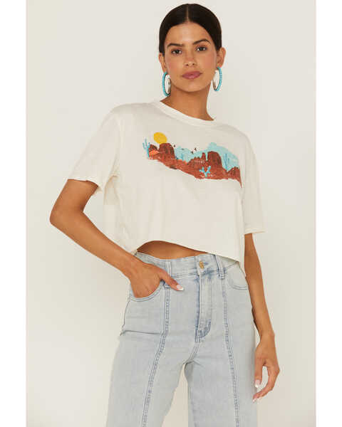 Panhandle Women's Desert Ivory Graphic Cropped Boxy Tee , Ivory, hi-res
