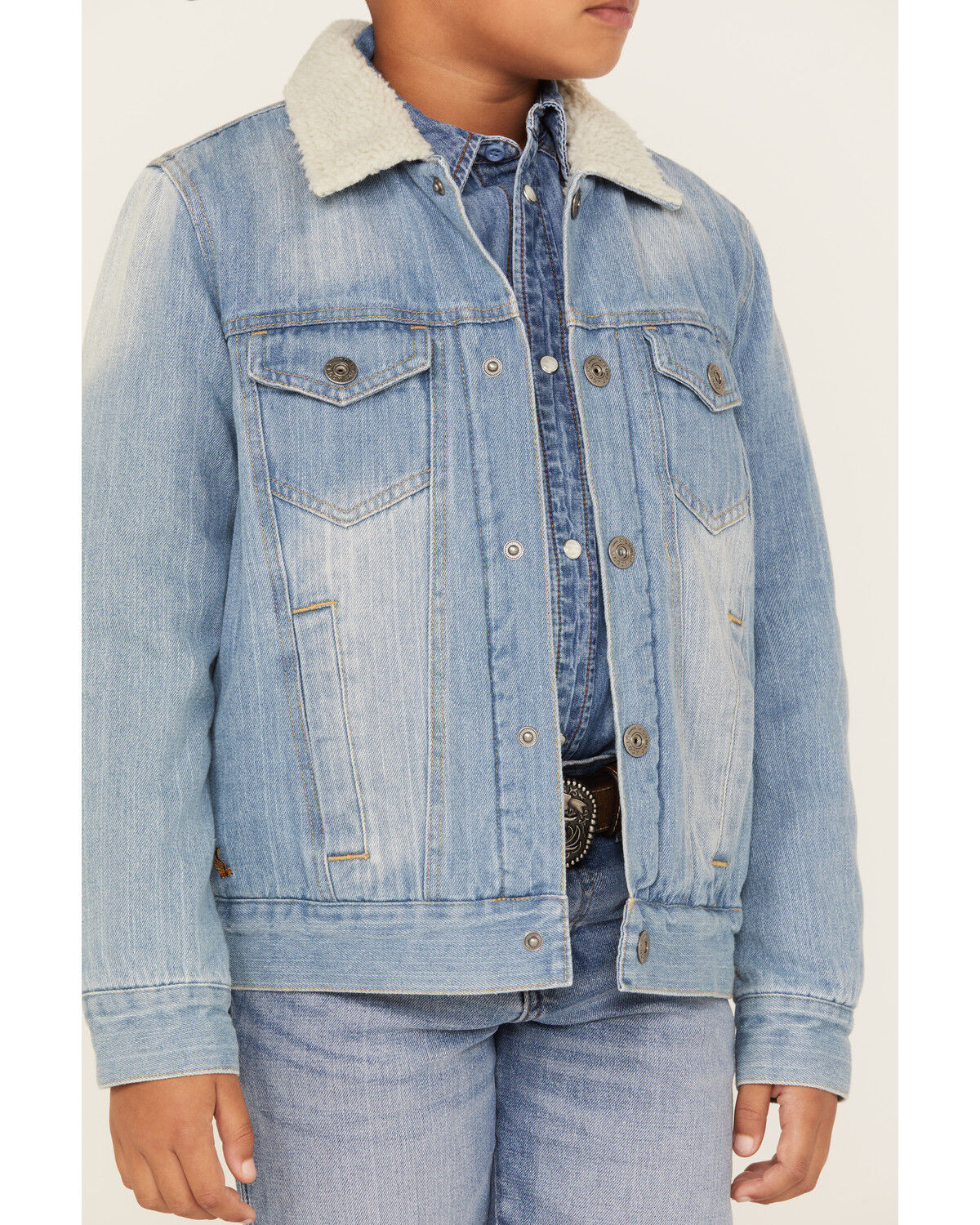 Image #3 - Cody James Boys' Light Wash Sherpa Denim Jacket, Blue, hi-res