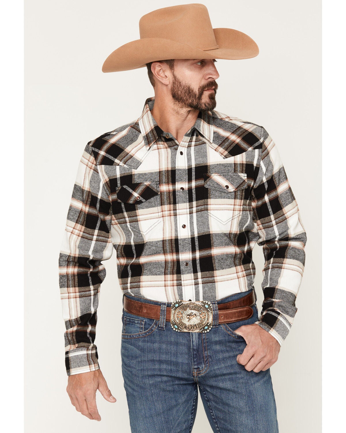 Cody James Men's Standard Issue Plaid Print Long Sleeve Snap Flannel Shirt, Black, hi-res