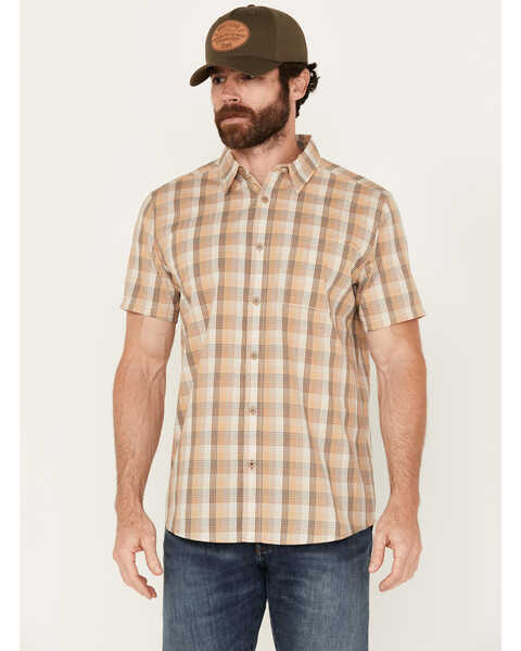 Image #1 - Cody James Men's Anderson Plaid Print Short Sleeve Button-Down Western Shirt, Tan, hi-res