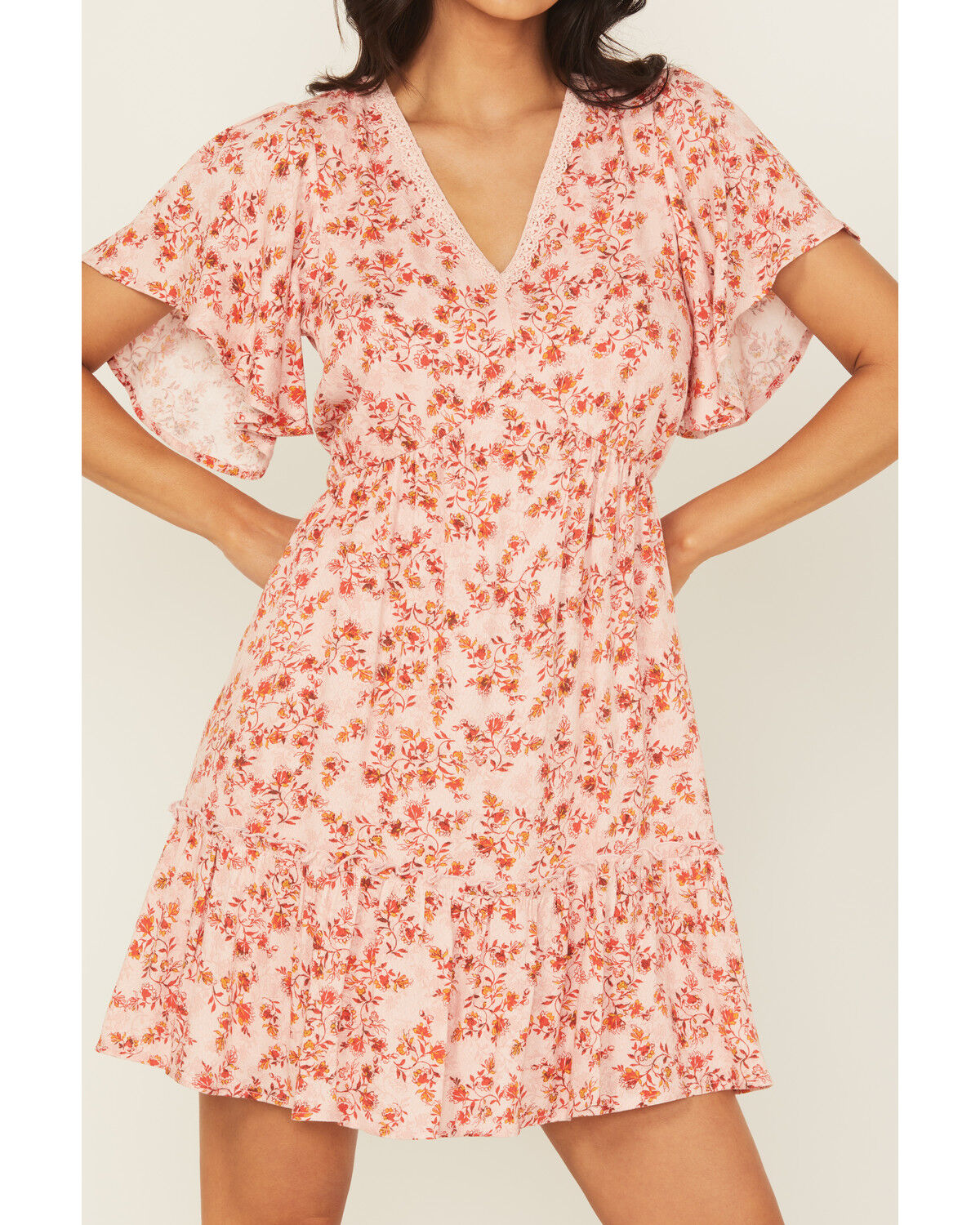 Image #3 - Shyanne Women's Floral Print Short Sleeve Mini Dress, Light Pink, hi-res