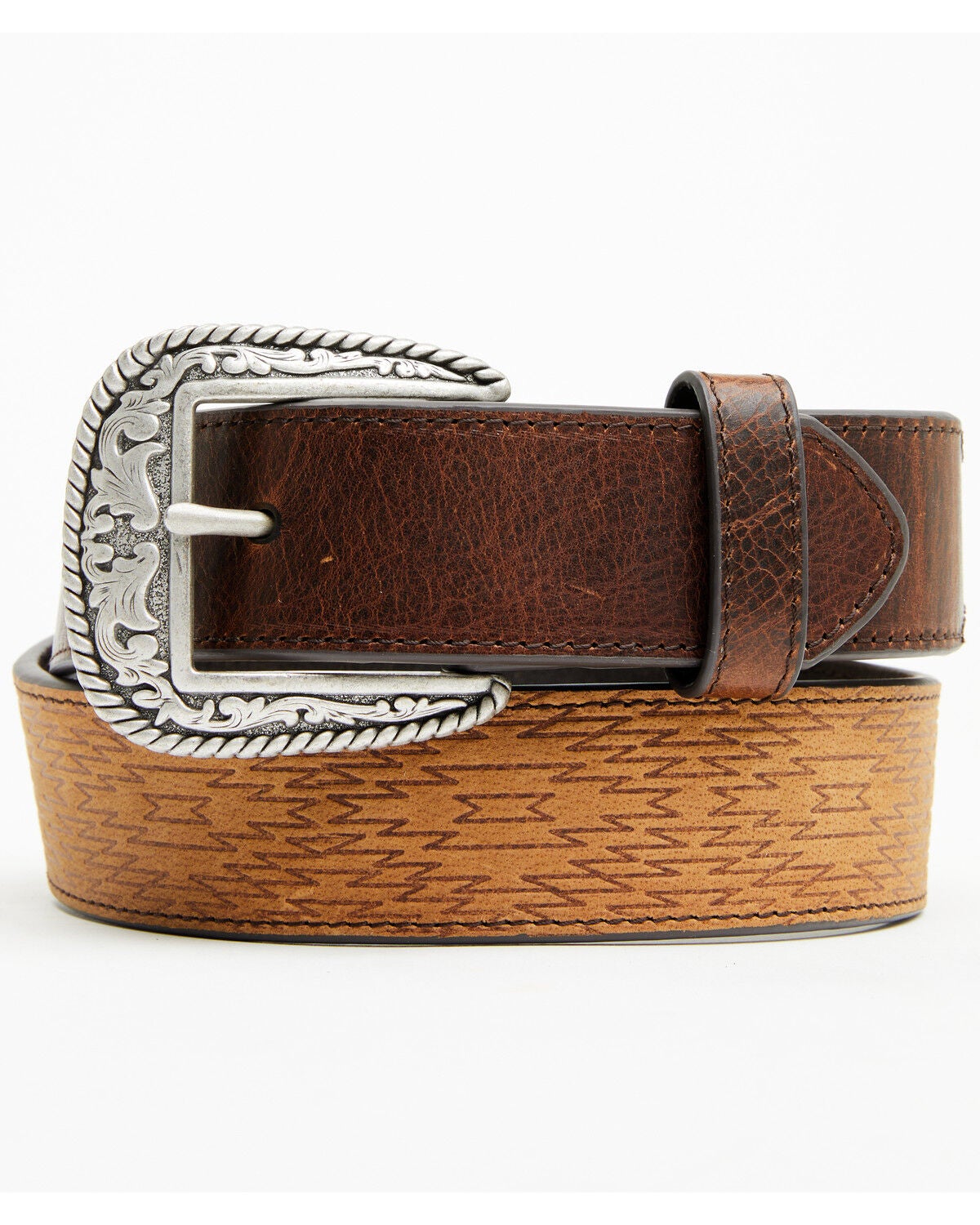 Image #1 - RANK 45&reg; Men's Holt Southwestern Embossed Leather Belt, Dark Brown, hi-res