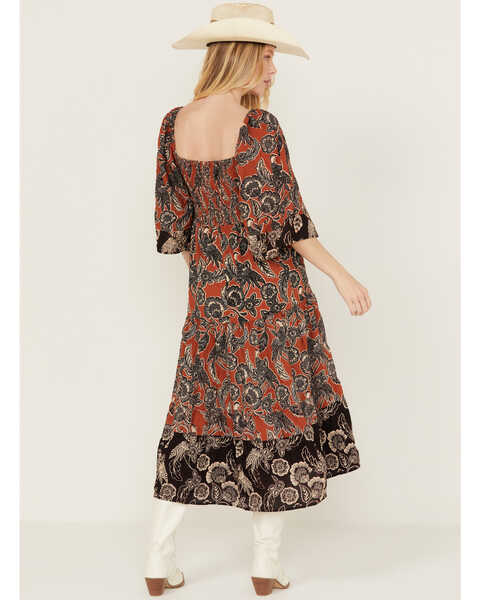 Image #4 - Angie Women's Paisley Print Midi Dress, Brown, hi-res