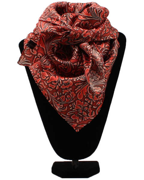 Image #1 - M&F Western Women's Floral & Scrolling Wild Rag Scarf, Red, hi-res