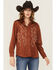 Image #1 - Blue B Women's Western Embroidered Faux Suede Long Sleeve Snap Shirt, Rust Copper, hi-res
