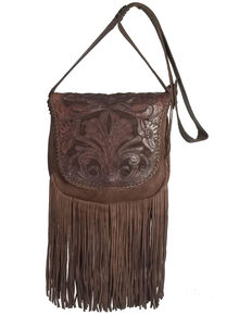 Kobler Leather Women's Brown Tooled Crossbody Bag, Dark Brown, hi-res