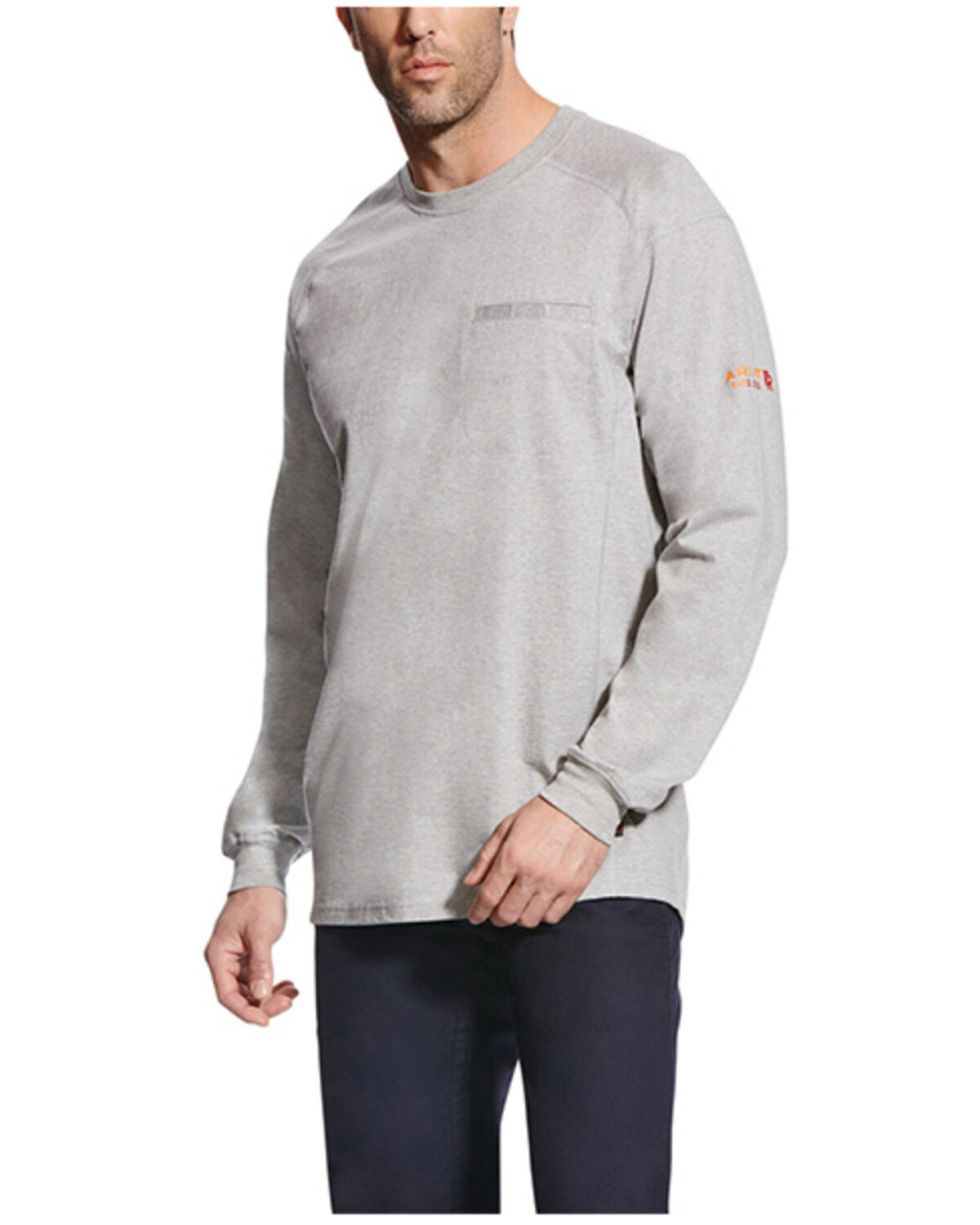 Image #1 - Ariat Men's FR Air Crew Long Sleeve Work Shirt - Big & Tall, Grey, hi-res