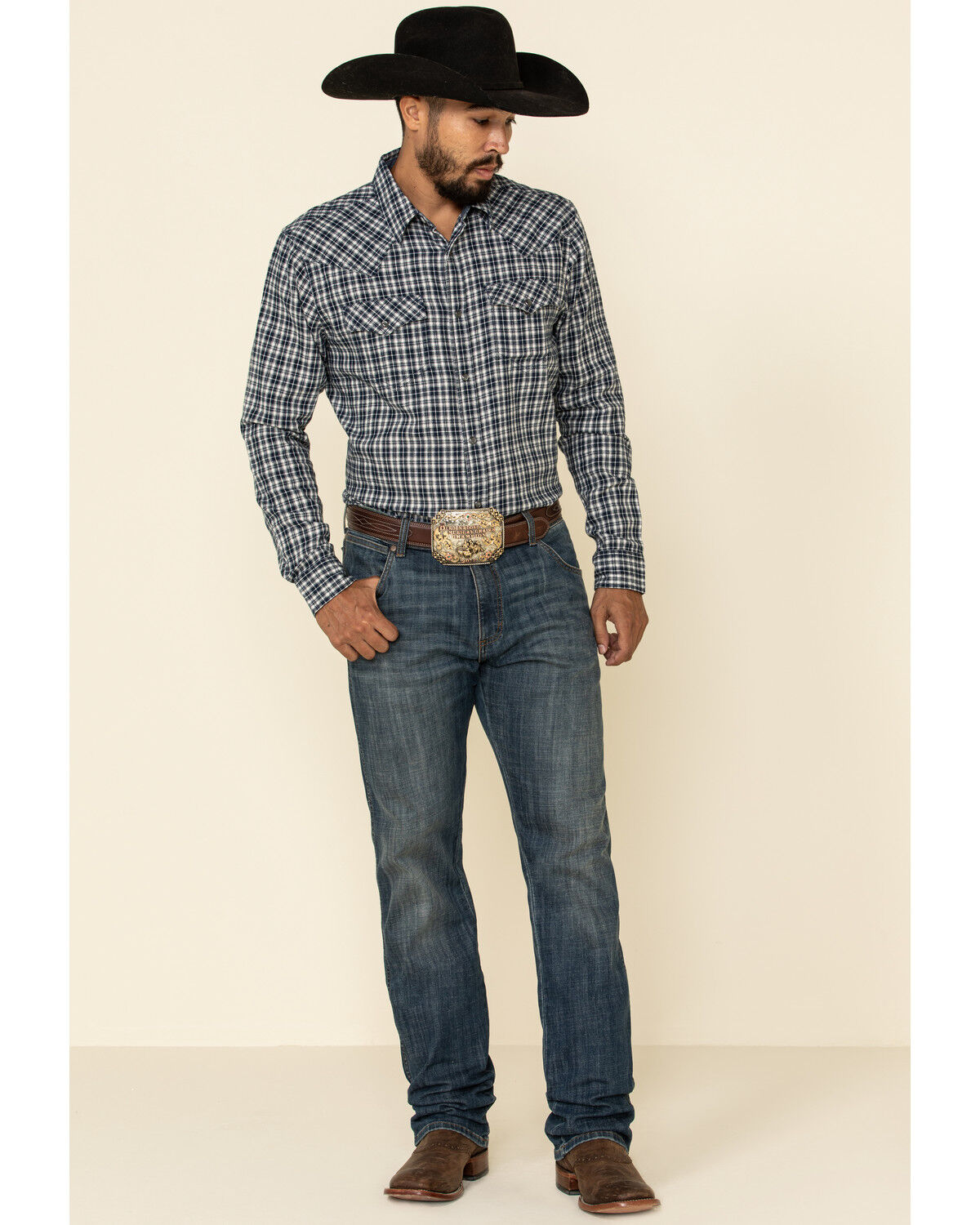 Image #2 - Cody James Men's Ash Small Plaid Long Sleeve Western Flannel Shirt, Navy, hi-res