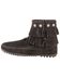 Minnetonka Double Fringe Side Zip Moccasin, Black, hi-res