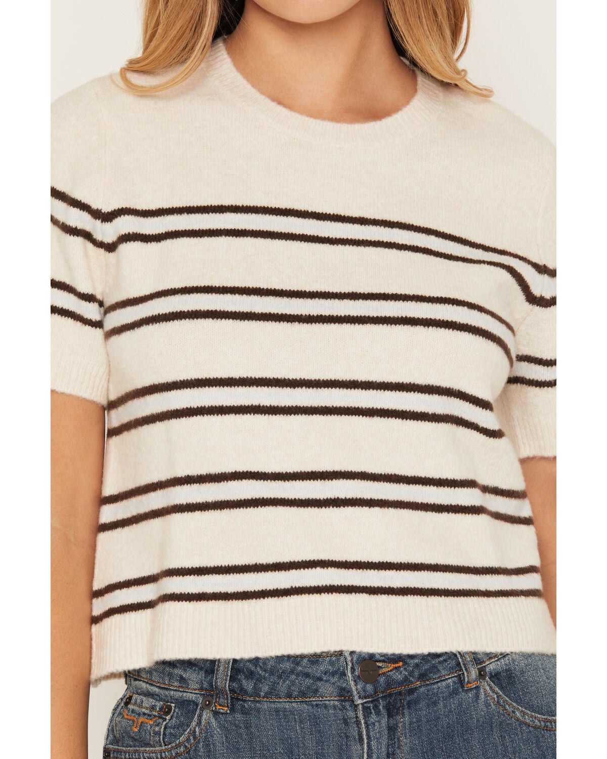 Image #3 - Z Supply Women's Striped Short Sleeve Sweater, Oatmeal, hi-res