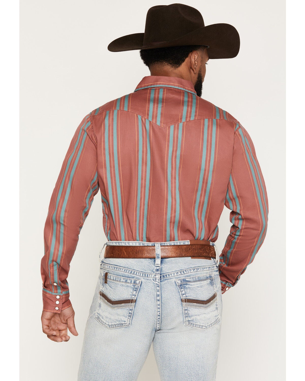 Image #4 - Sendero Provisions Men's Wyatt Stripe Print Long Sleeve Snap Western Shirt, Pink, hi-res