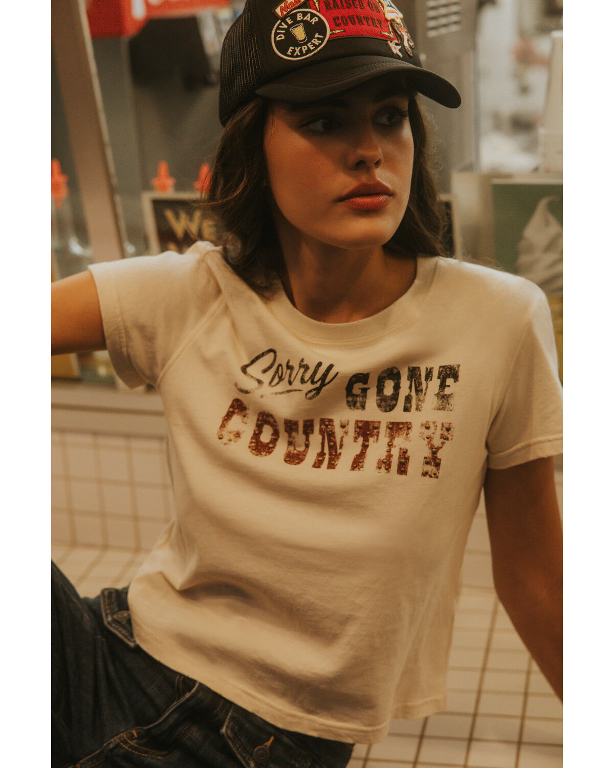 Image #1 - Idyllwind Women's Sorry Gone Country Short Sleeve Cropped Graphic Tee, Nude, hi-res