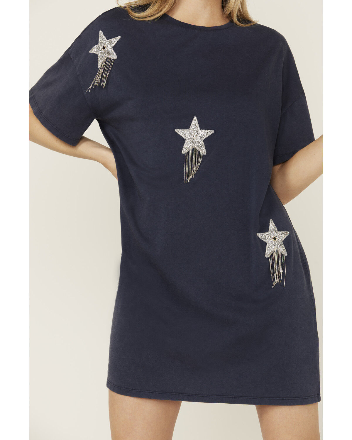 Image #3 - Rock & Roll Denim Women's Sequins Star Short Sleeve T-Shirt Mini Dress, Blue, hi-res