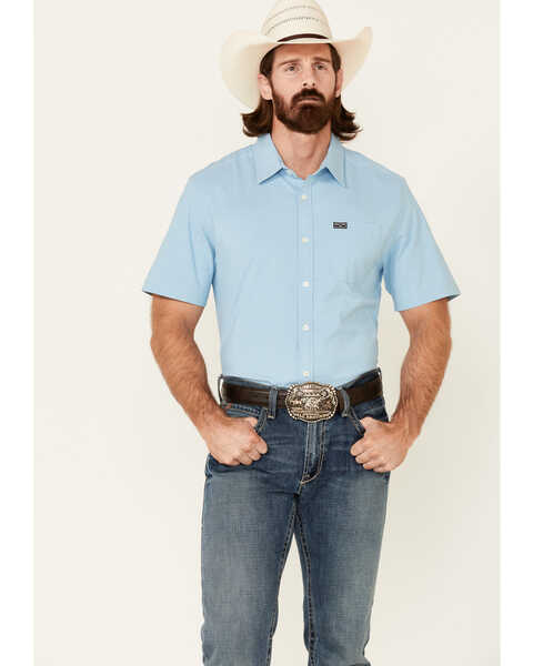 Kimes Ranch Men's Linville Coolmax Short Sleeve Button Down Western Shirt, Blue, hi-res