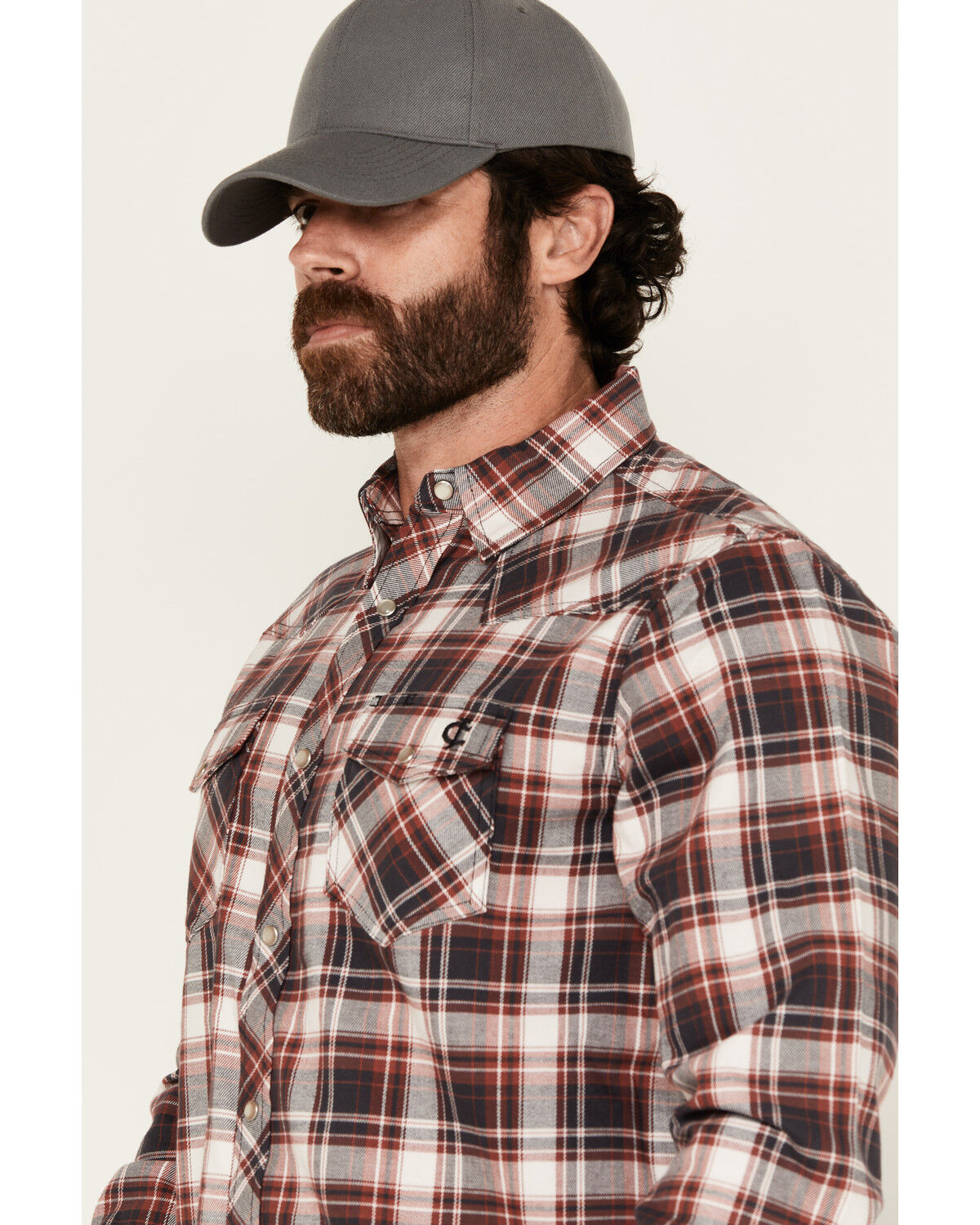 Image #2 - Cody James Men's FR Plaid Print Long Sleeve Snap Work Shirt, Burgundy, hi-res