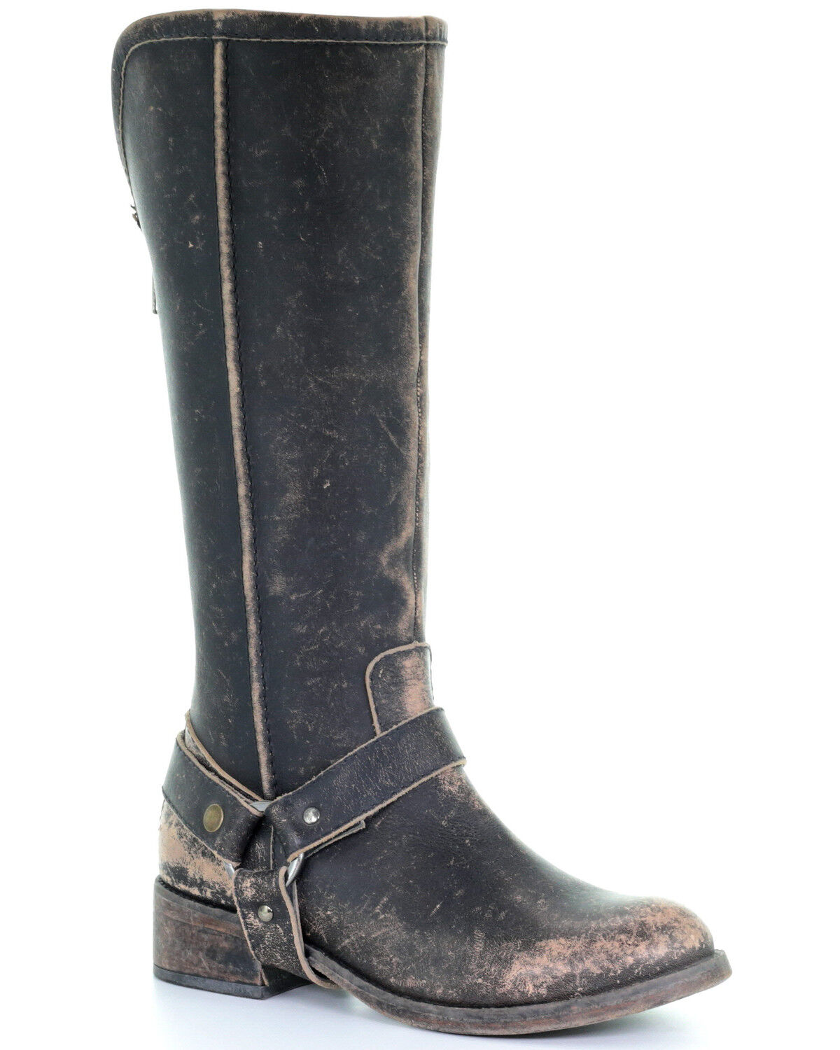 Image #1 - Corral Women's Distressed Harness Western Boots - Round Toe, Black, hi-res