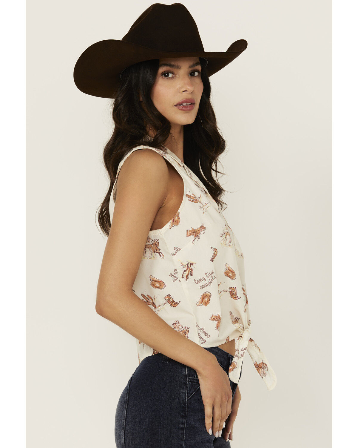 Image #2 - Wrangler Women's Conversation Print Sleeveless Tie-Front Shirt, White, hi-res