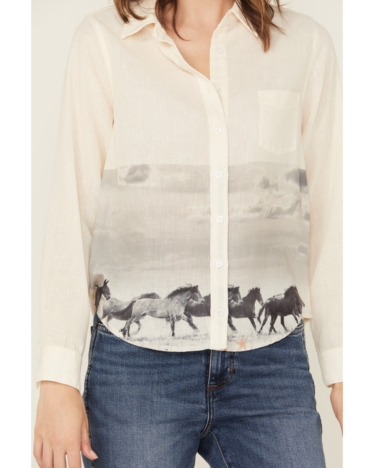 Image #3 - Blue B Women's Running Horses Long Sleeve Button-Down Western Shirt, Camel, hi-res
