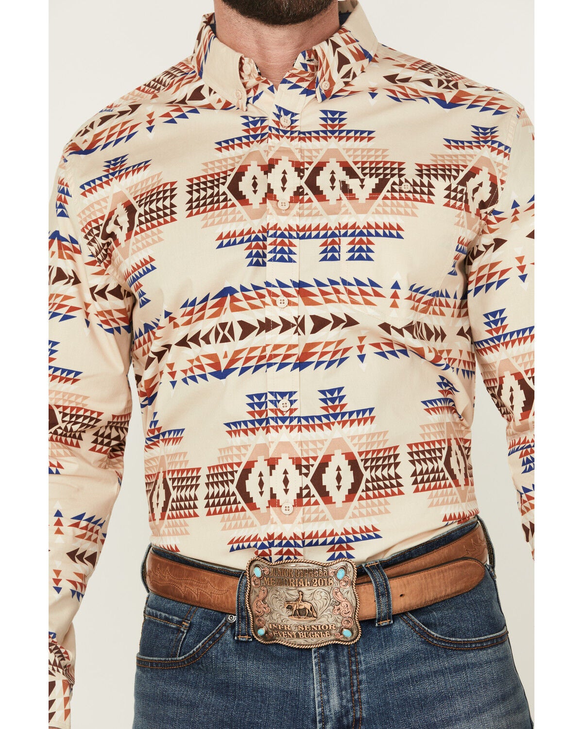 Image #3 - RANK 45&reg; Men's Pablo Southwestern Print Long Sleeve Button-Down Western Shirt, Cream, hi-res