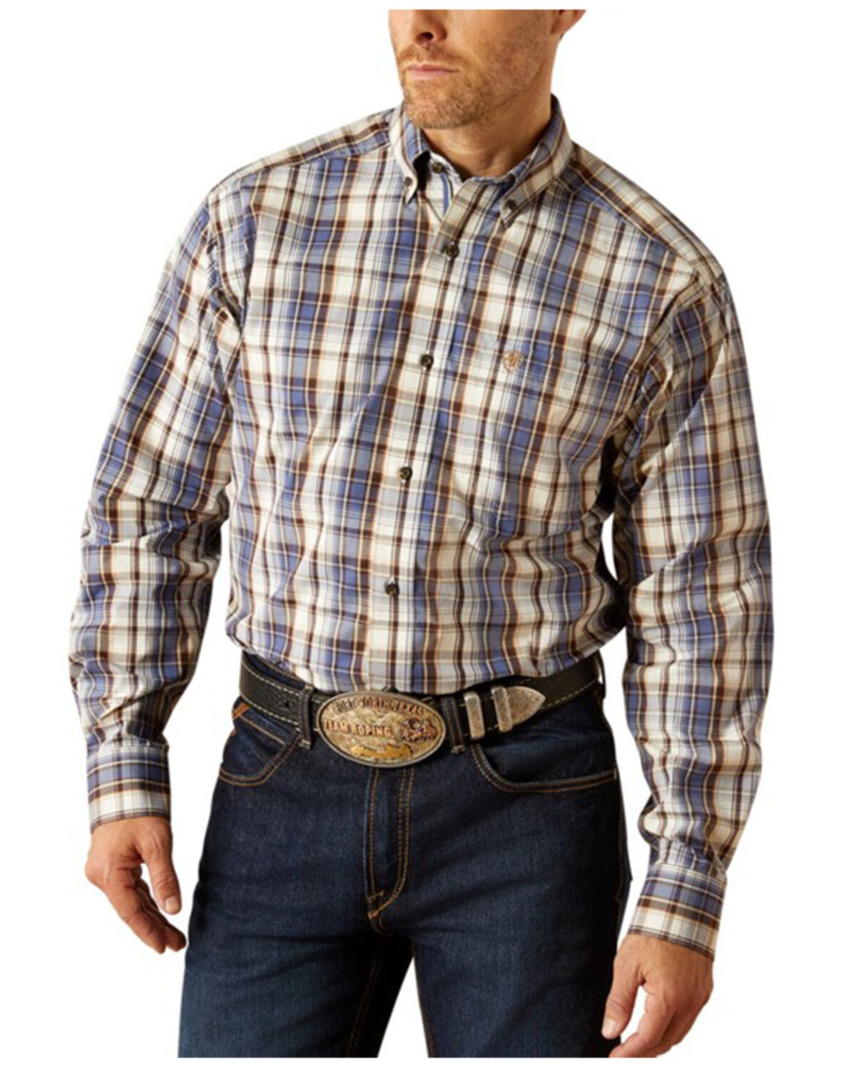 Image #1 - Ariat Men's Cameron Plaid Print Long Sleeve Button-Down Western Shirt, Blue, hi-res