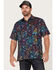 Image #1 - Scully Men's Paisley Floral Print Short Sleeve Button Down Western Shirt , Dark Blue, hi-res