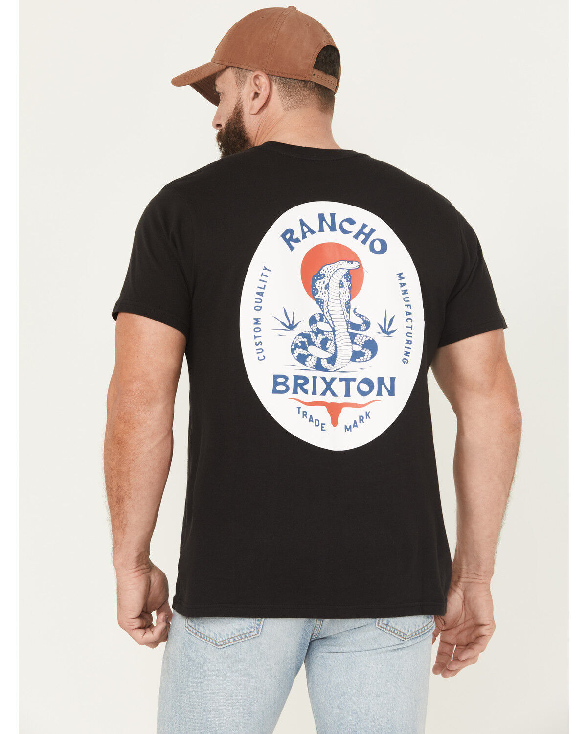 Image #1 - Brixton Men's Boot Barn Exclusive Rancho Short Sleeve Graphic T-Shirt, Black, hi-res