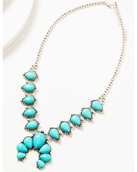 Image #1 - Shyanne Women's Chunky Turquoise & Silver Squash Blossom Necklace, Silver, hi-res