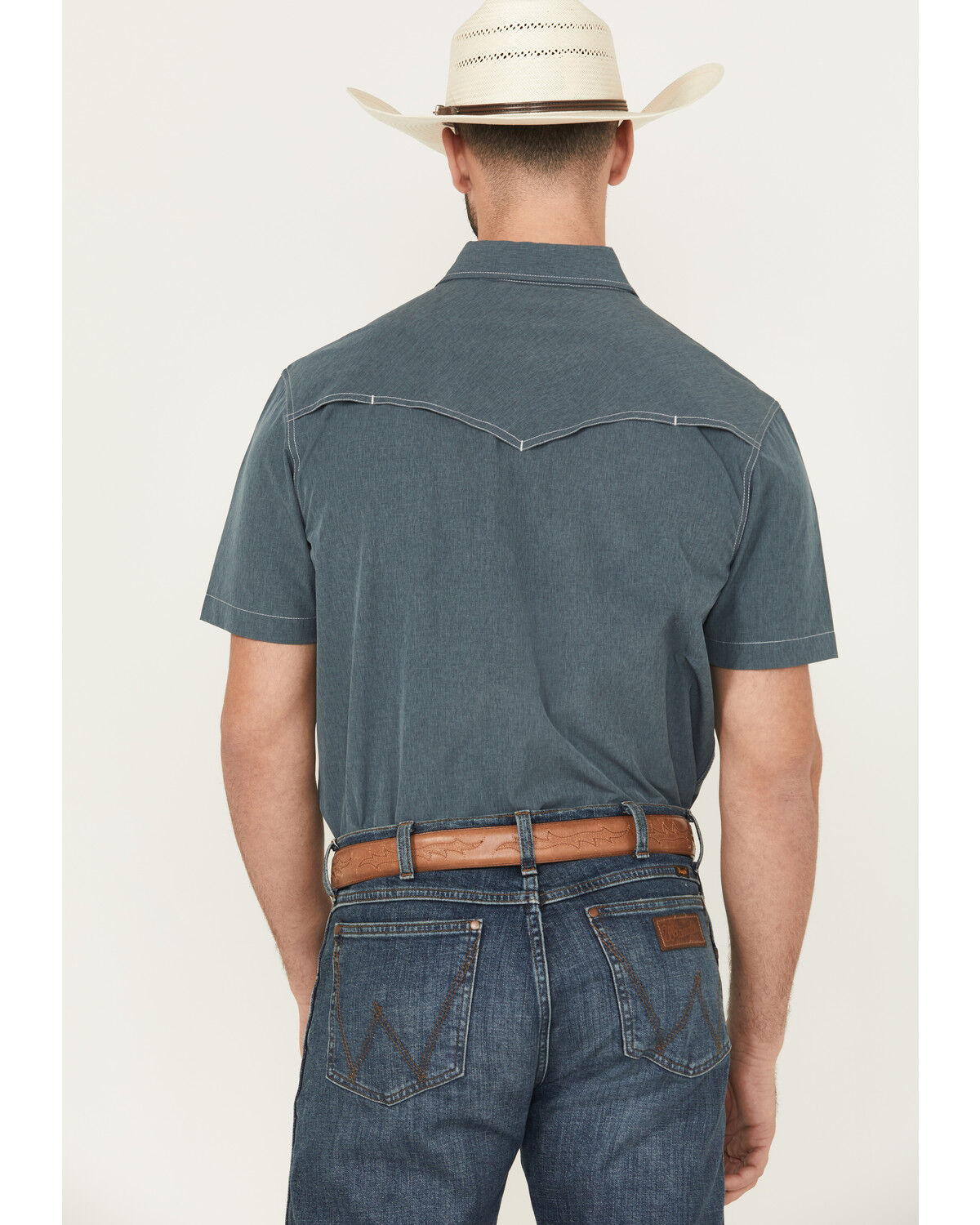 Image #4 - Cinch Men's Embroidered Americana Cowboy Short Sleeve Snap Western Shirt, Blue, hi-res