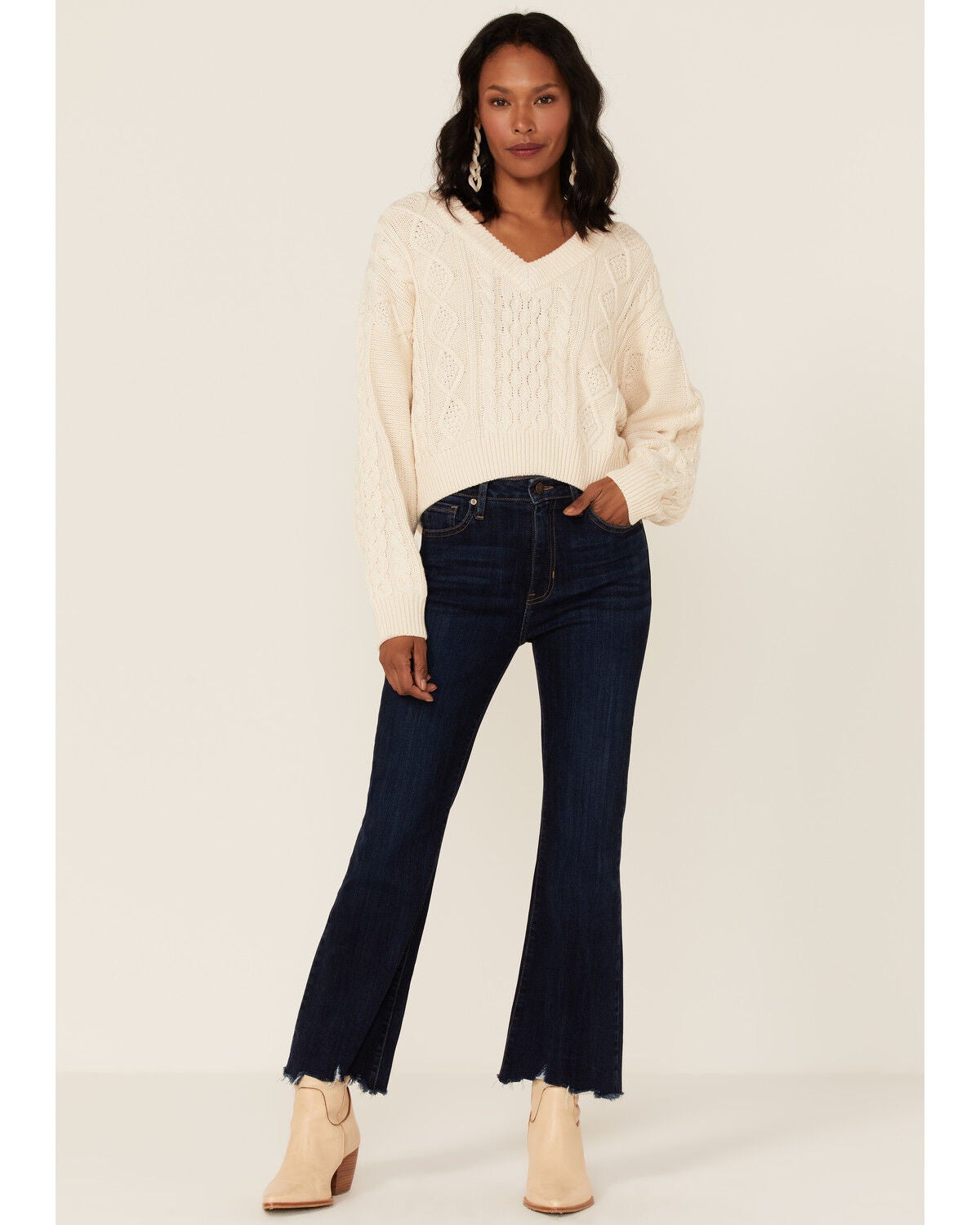 V-Neck Cable Knit Sweater 