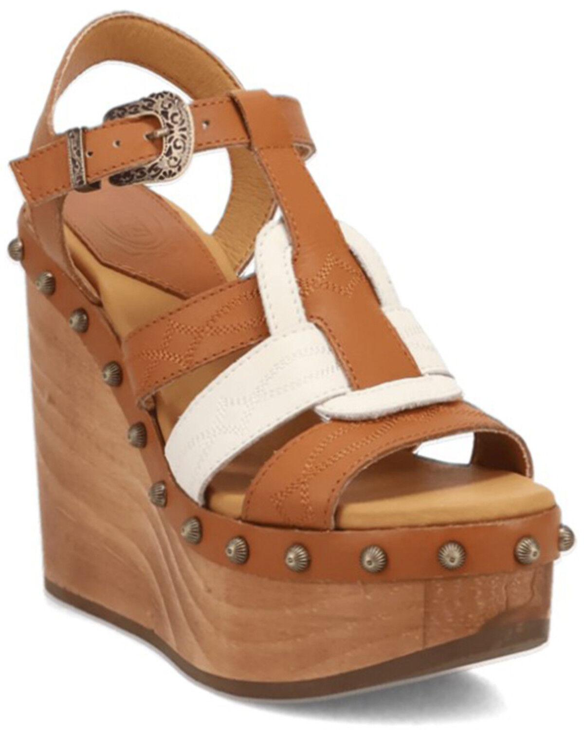 Image #1 - Dingo Women's Cosmo Wooden Wedge Sandals, Brown, hi-res