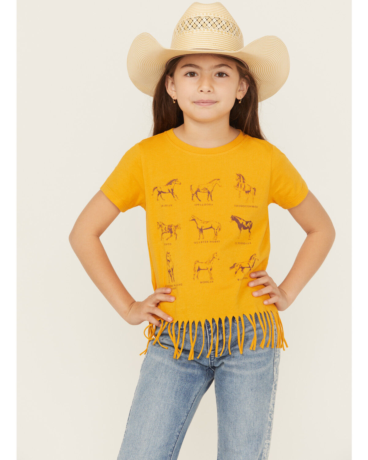 Image #1 - Shyanne Girls' Horse Breeds Short Sleeve T-Shirt, Gold, hi-res