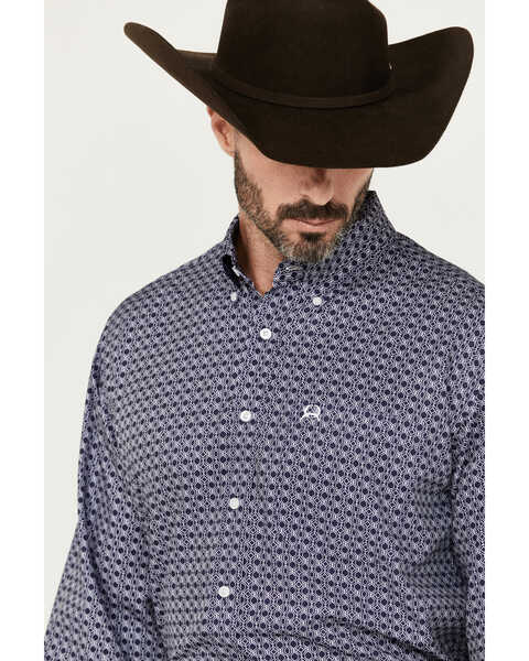 Image #2 - Cinch Men's ARENAFLEX Geo Print Long Sleeve Button-Down Stretch Western Shirt , Navy, hi-res