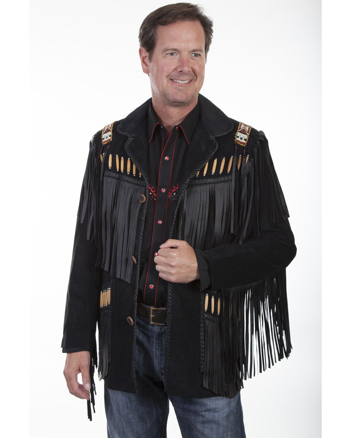 Image #1 - Scully Men's Boar Suede Fringe Jacket, Black, hi-res