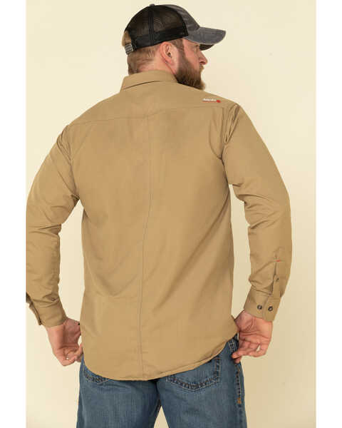 Image #2 - Ariat Men's Khaki FR Solid Featherlight Long Sleeve Work Shirt , Beige/khaki, hi-res