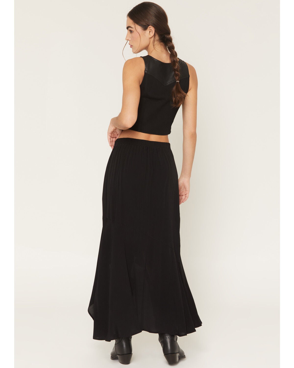 Image #3 - Wild Moss Women's High Slit Ruffle Hem Skirt, Black, hi-res